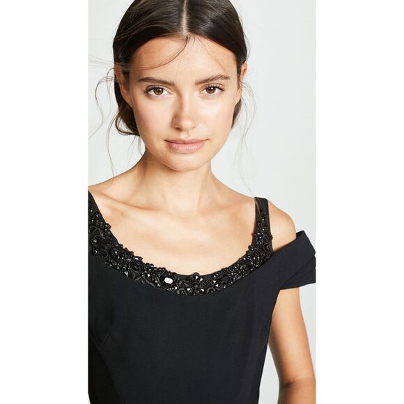 New! MARCHESA NOTTE Women's Beaded Neckline Cold-Shoulder Black Gown Dress 14 - Picture 11 of 13